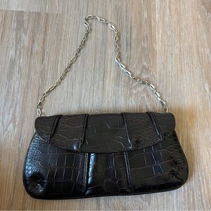 Nine West Croc Embossed East West Bag Chain Strap Brown silver Y2K